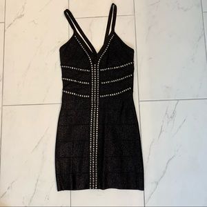 Sparkly Black Bebe Bodycon Dress. Size Small.